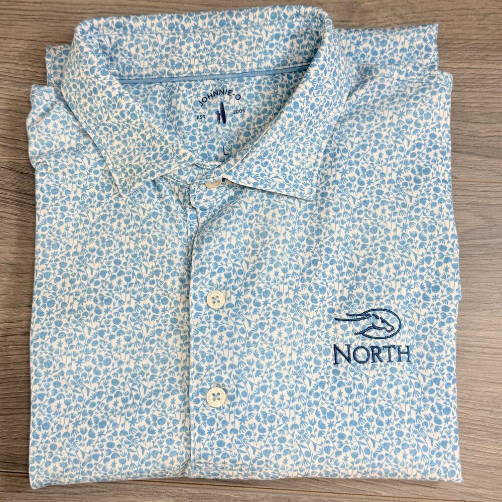 Johnnie-O Top Shelf Performance Polo Shirt Size L Floral Preppy Stretch UPF 50